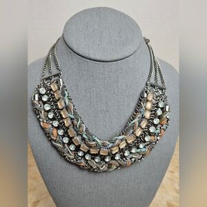 [LOFT] Chunky Statement Necklace ◇■ Multi Layered ☆ Pink & White Gems ☆